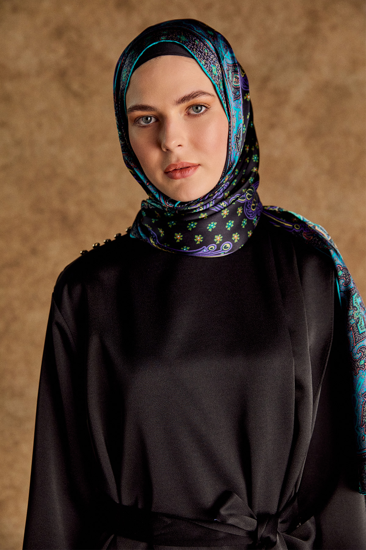 Drapeli Saten Elbise, Tesettür Giyim