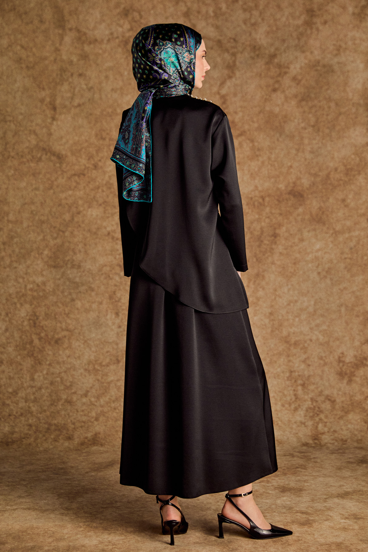 Drapeli Saten Elbise, Tesettür Giyim