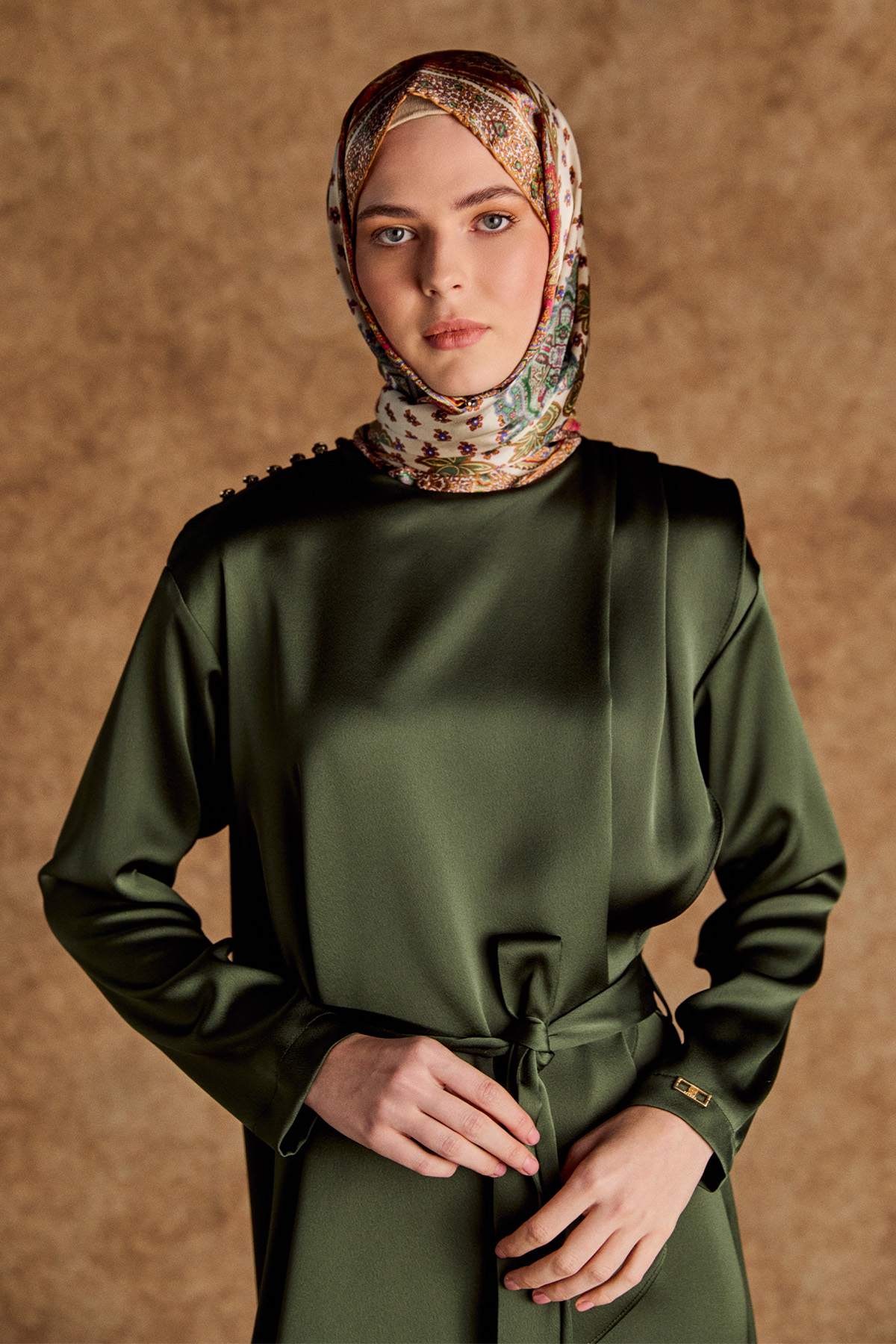 Drapeli Saten Elbise, Tesettür Giyim