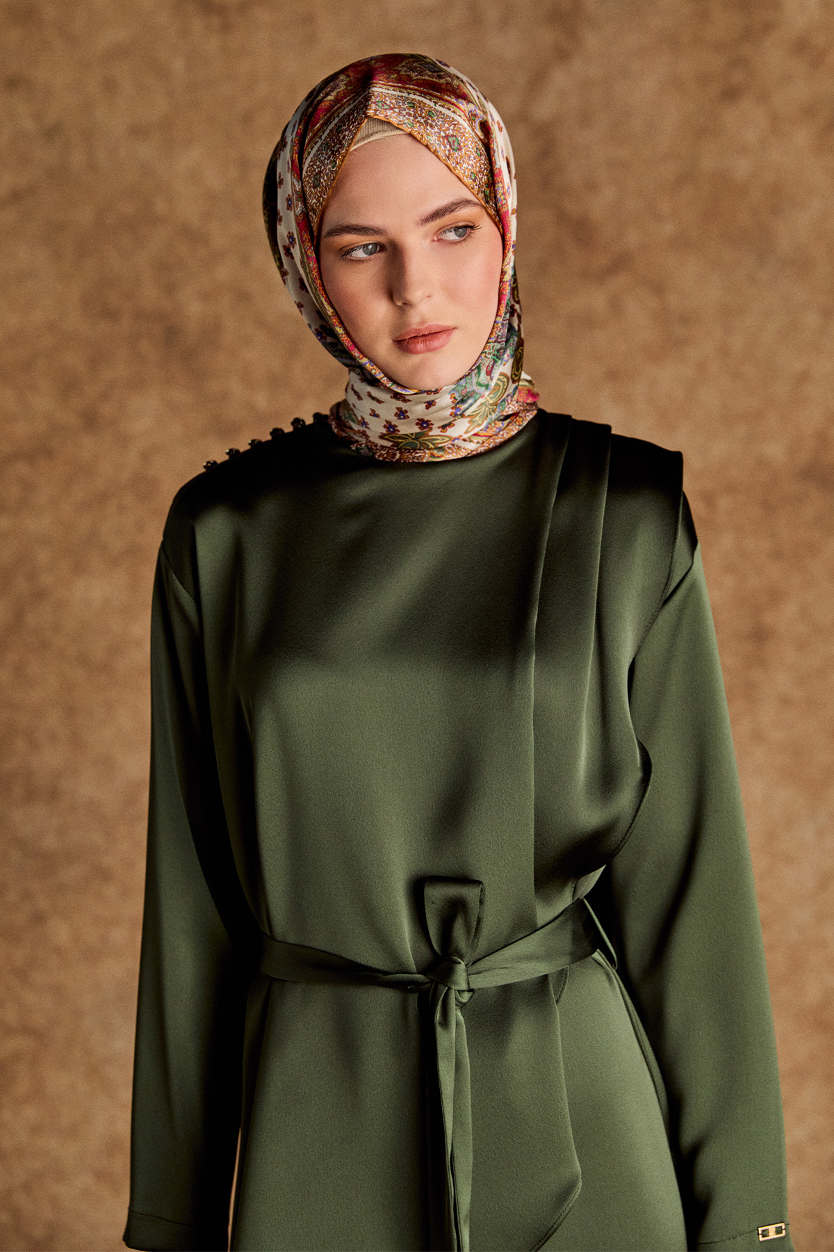 Drapeli Saten Elbise, Tesettür Giyim