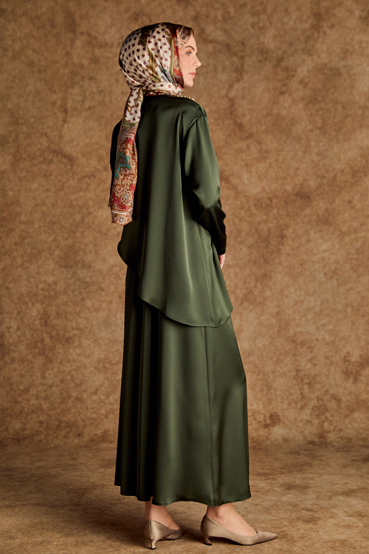 Drapeli Saten Elbise, Tesettür Giyim