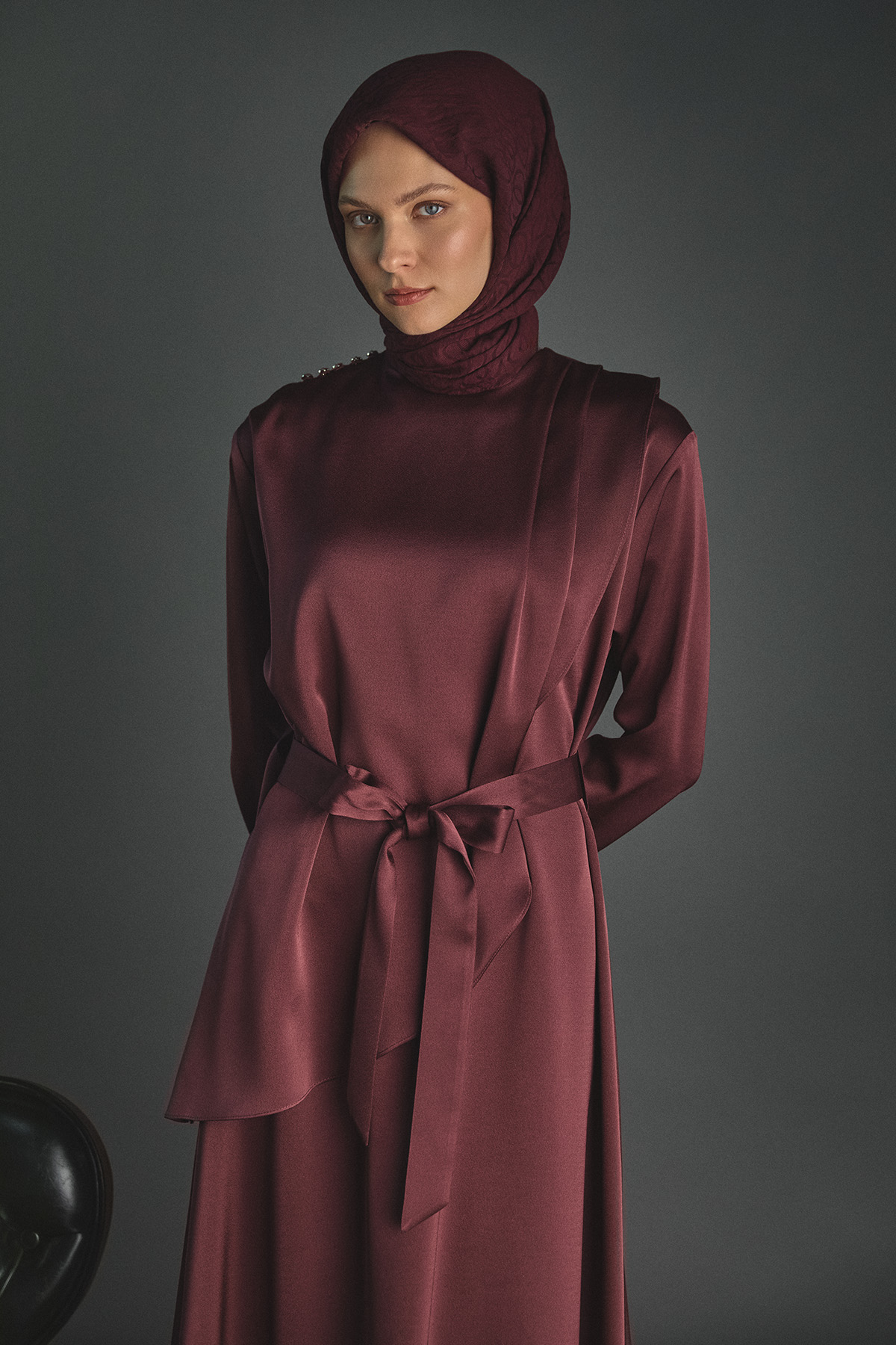 Drapeli Saten Elbise, Tesettür Giyim