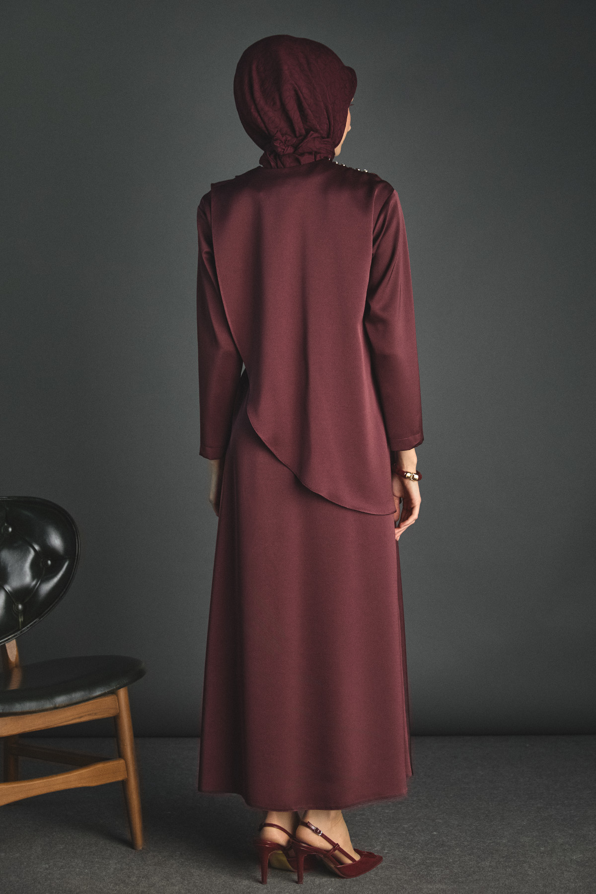 Drapeli Saten Elbise, Tesettür Giyim