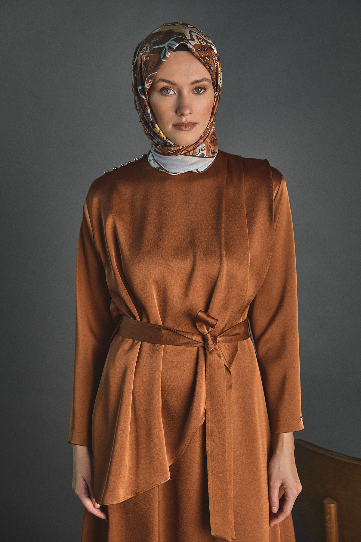 Drapeli Saten Elbise, Tesettür Giyim