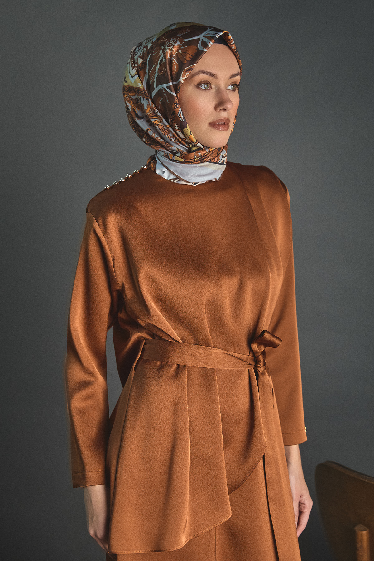 Drapeli Saten Elbise, Tesettür Giyim