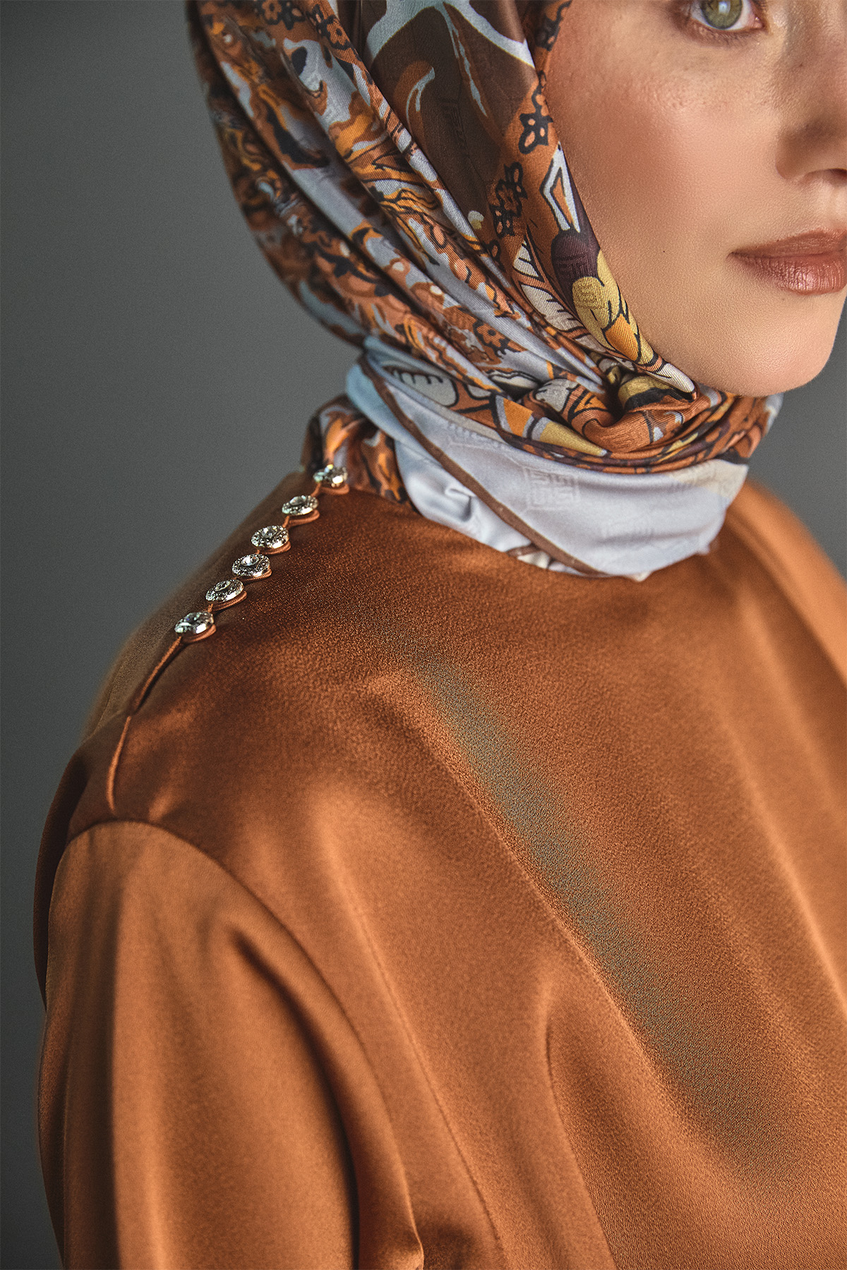 Drapeli Saten Elbise, Tesettür Giyim