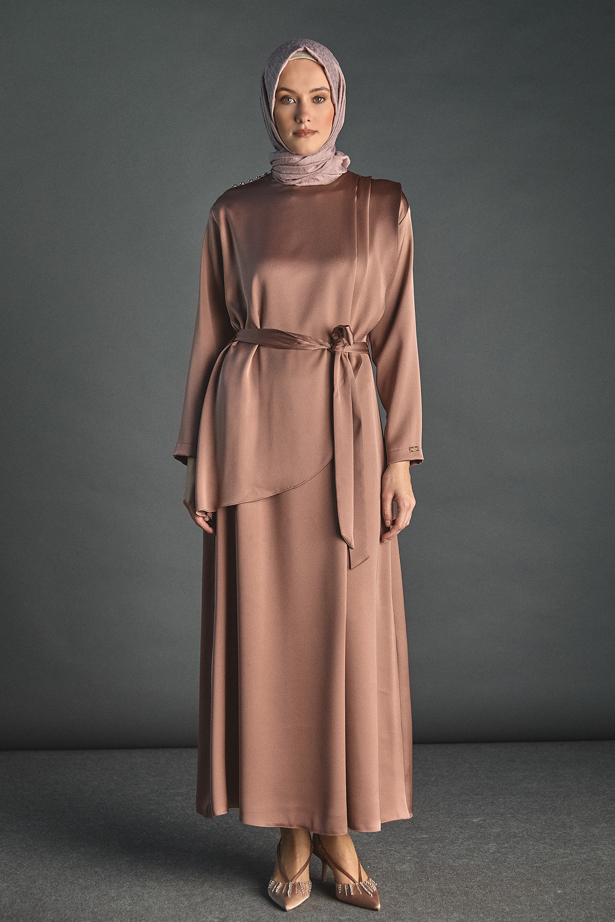 Drapeli Saten Elbise, Tesettür Giyim