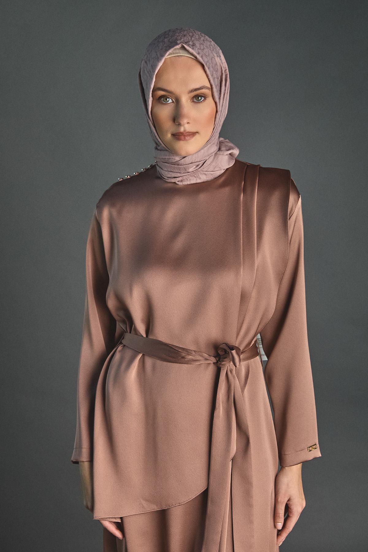 Drapeli Saten Elbise, Tesettür Giyim