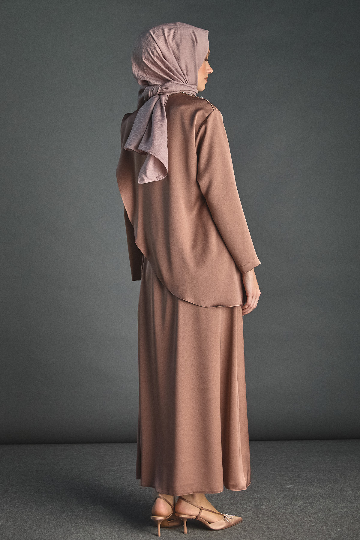 Drapeli Saten Elbise, Tesettür Giyim