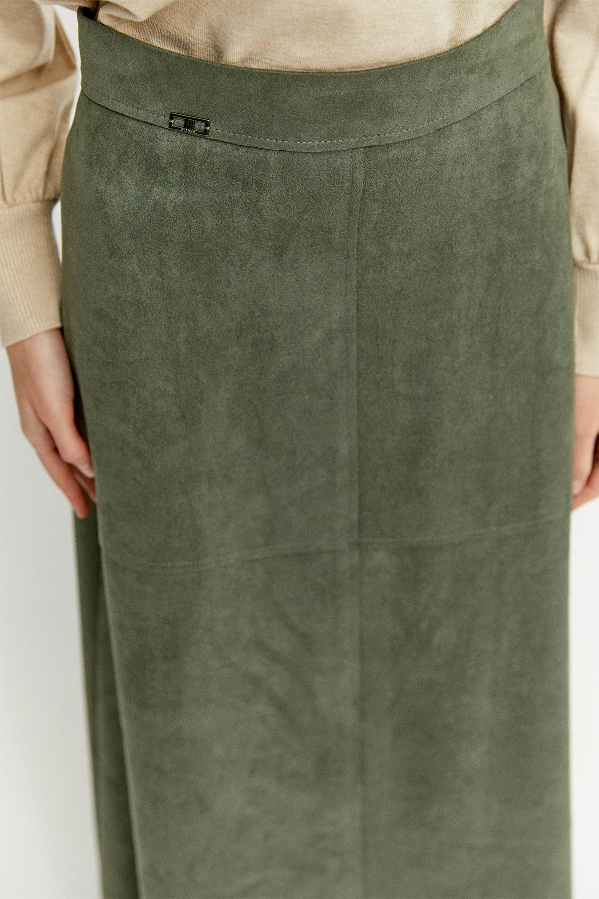 Parçalı Süet Görünümlü Etek, Tesettür Giyim