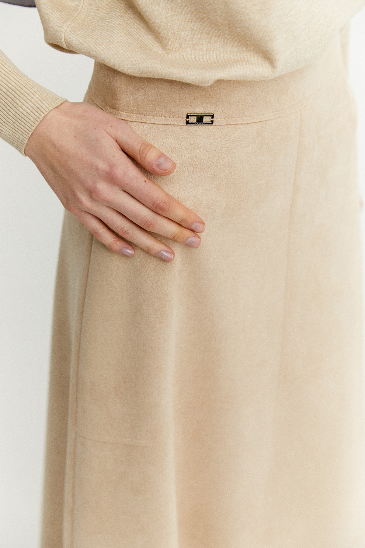 Parçalı Süet Görünümlü Etek, Tesettür Giyim