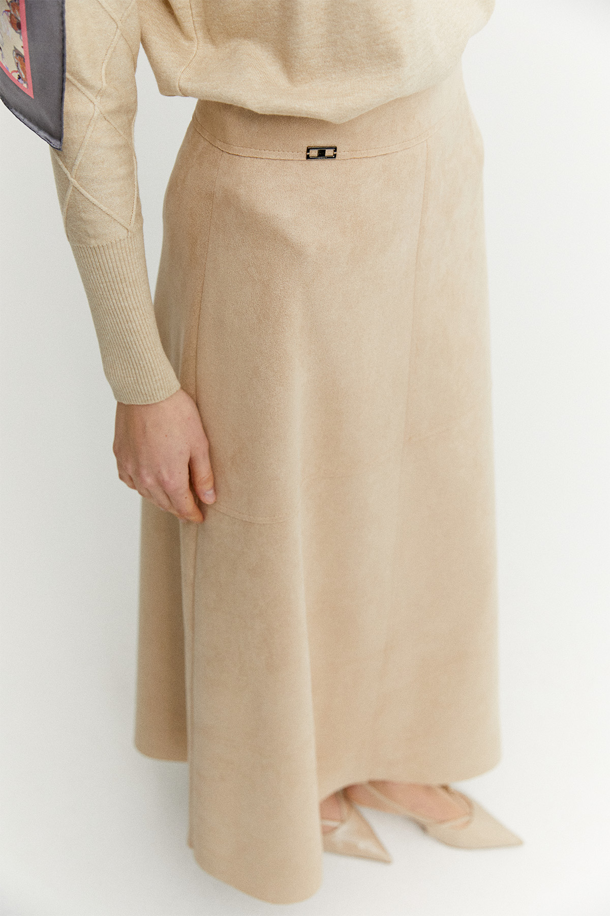 Parçalı Süet Görünümlü Etek, Tesettür Giyim