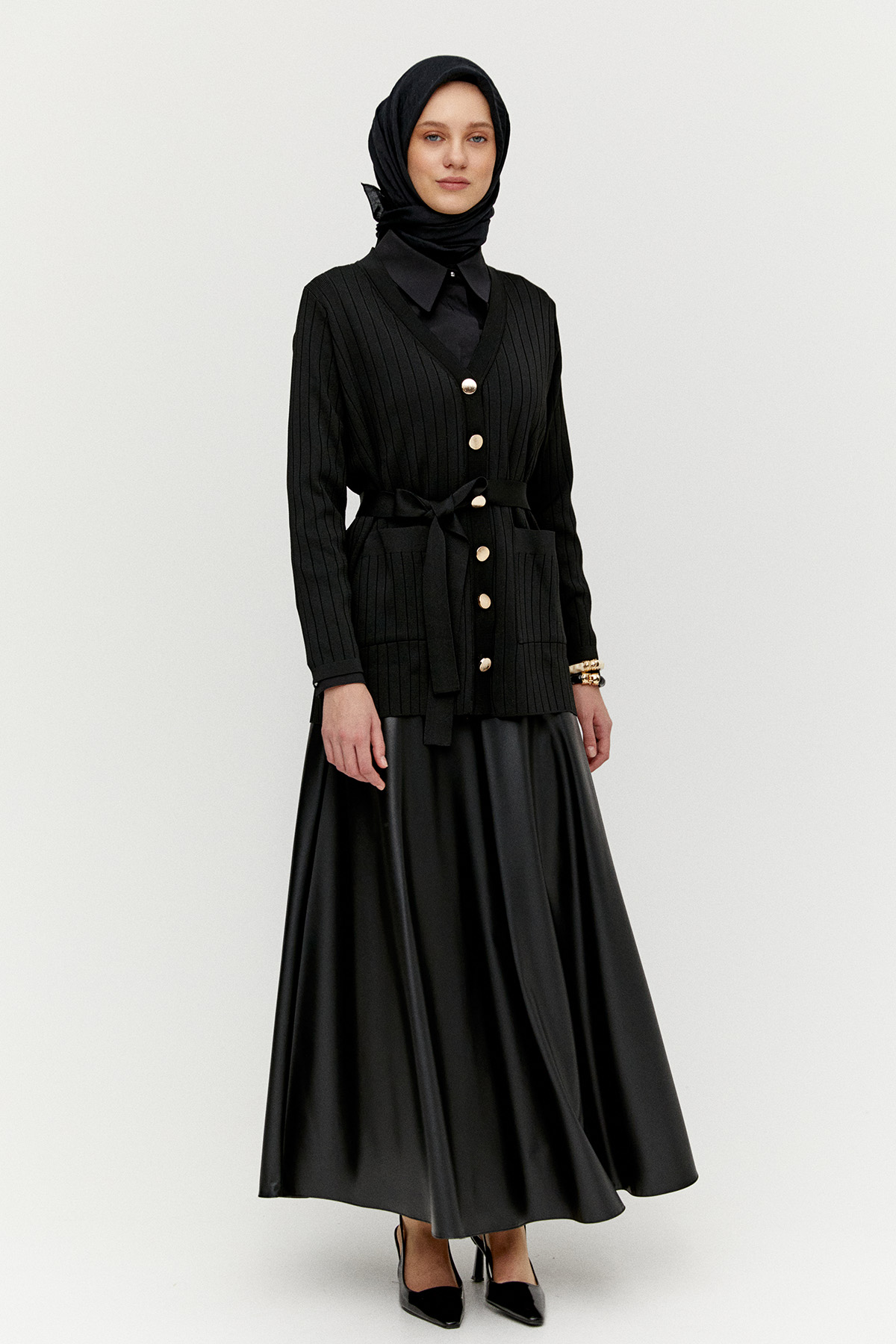 Çift Cepli Örme Triko Hırka, Tesettür Giyim