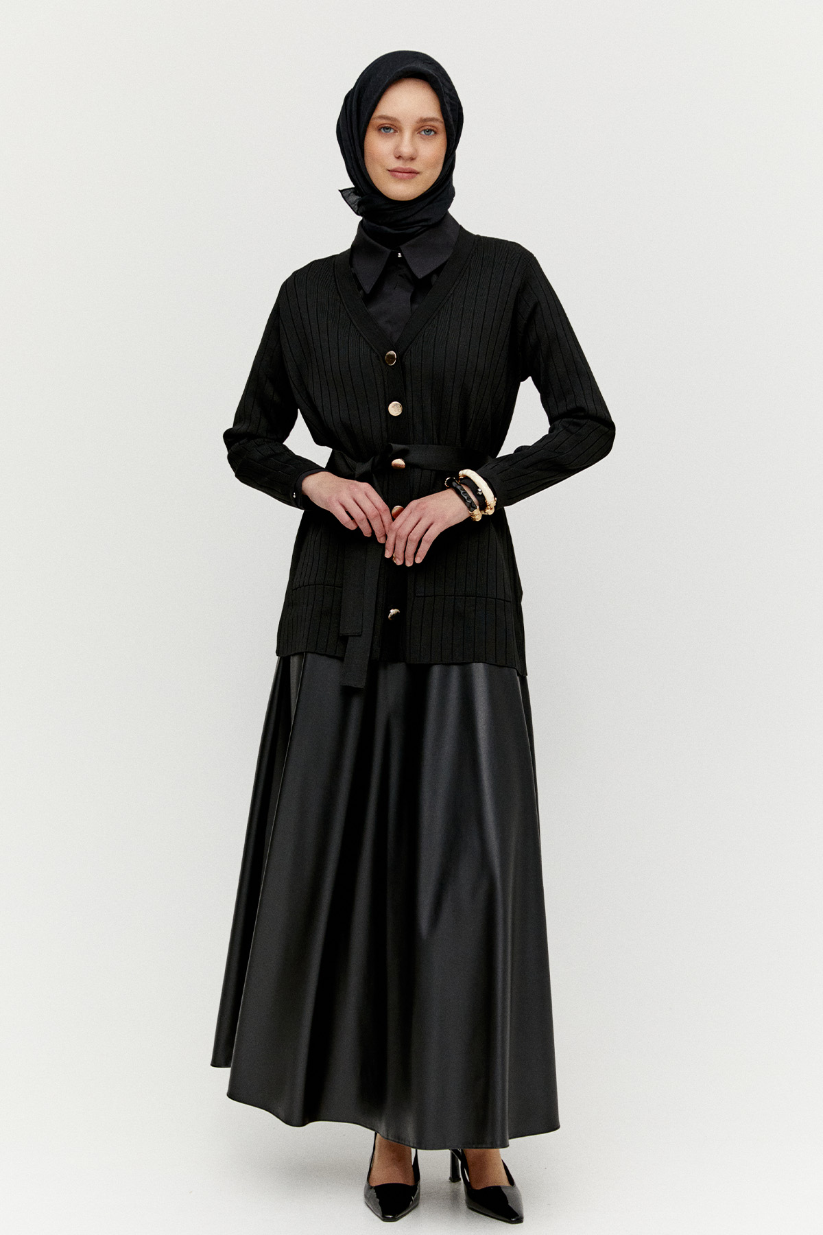 Çift Cepli Örme Triko Hırka, Tesettür Giyim