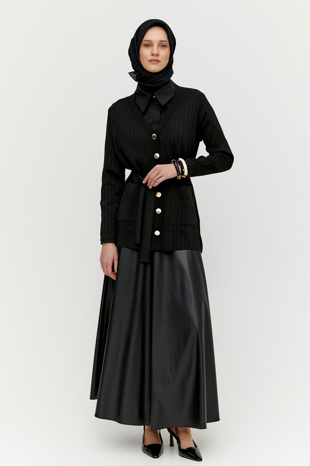 Çift Cepli Örme Triko Hırka, Tesettür Giyim