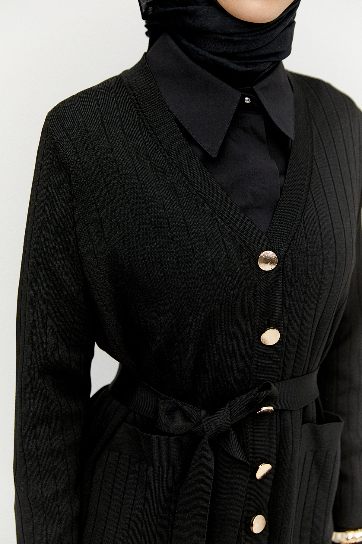 Çift Cepli Örme Triko Hırka, Tesettür Giyim