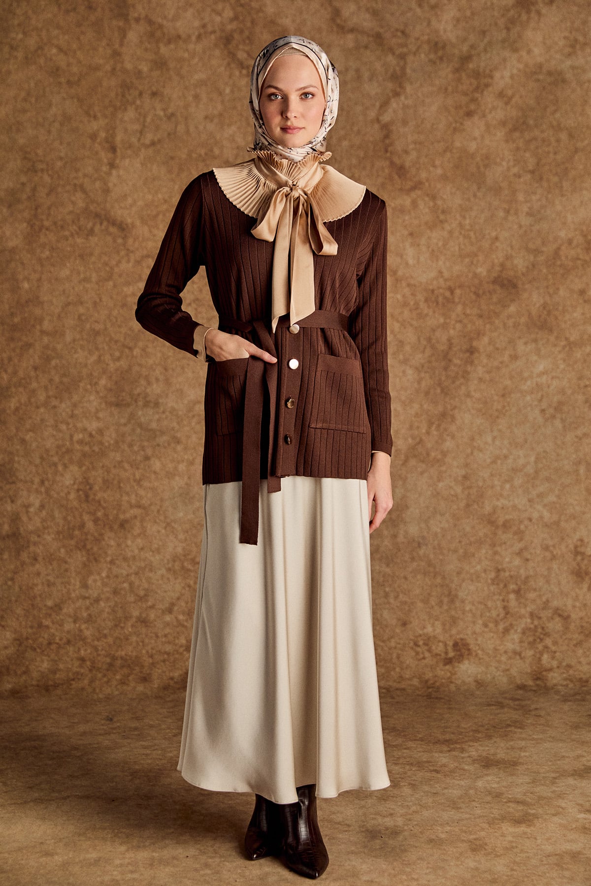 Çift Cepli Örme Triko Hırka, Tesettür Giyim