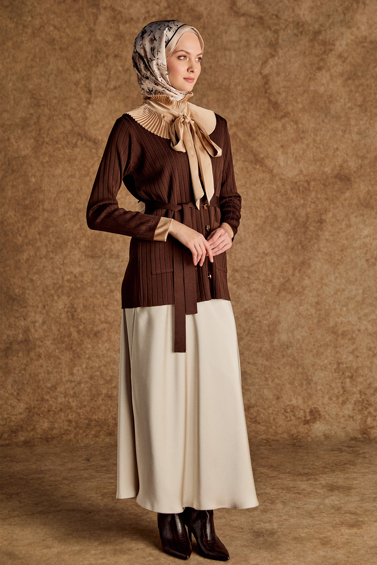 Çift Cepli Örme Triko Hırka, Tesettür Giyim