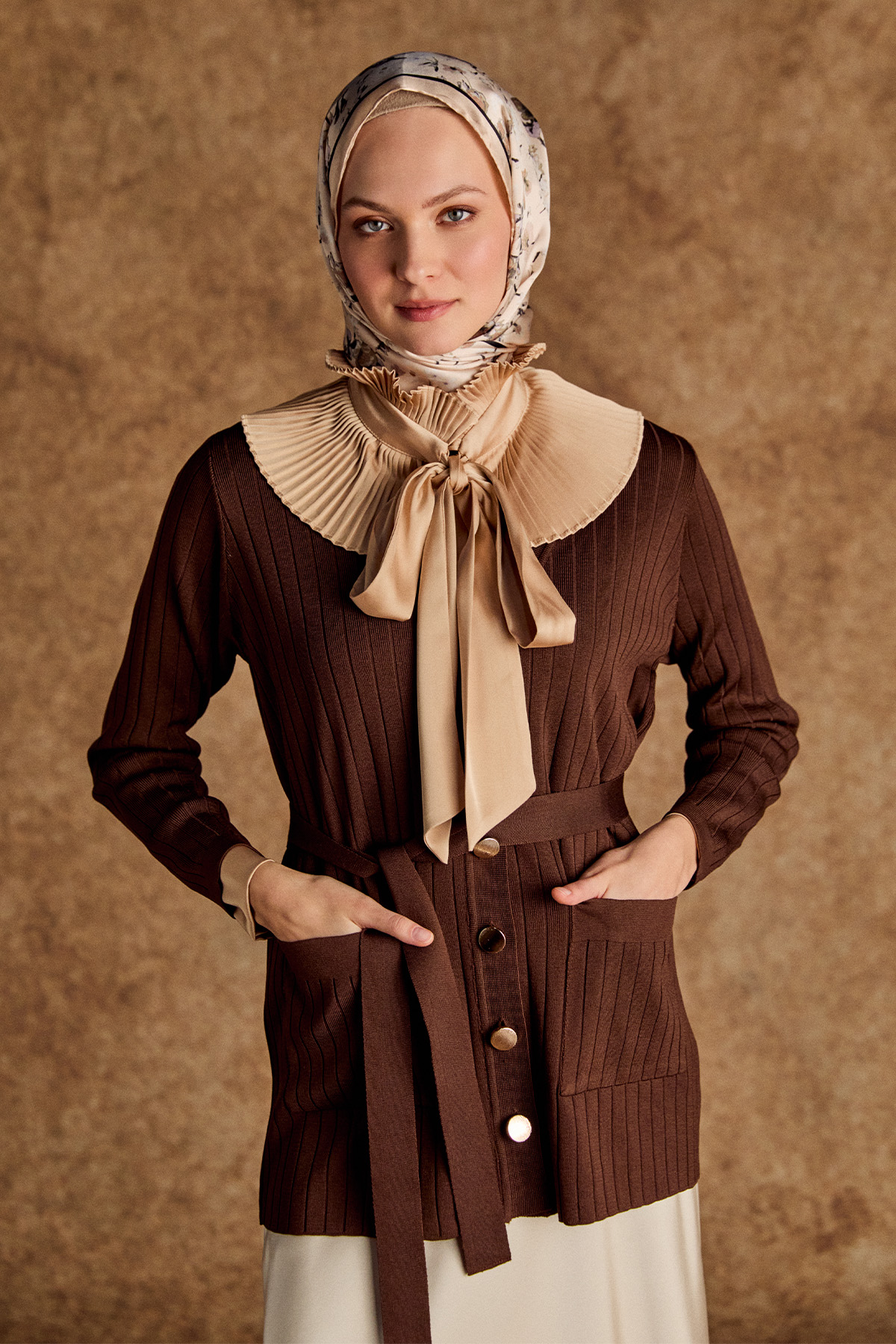 Çift Cepli Örme Triko Hırka, Tesettür Giyim