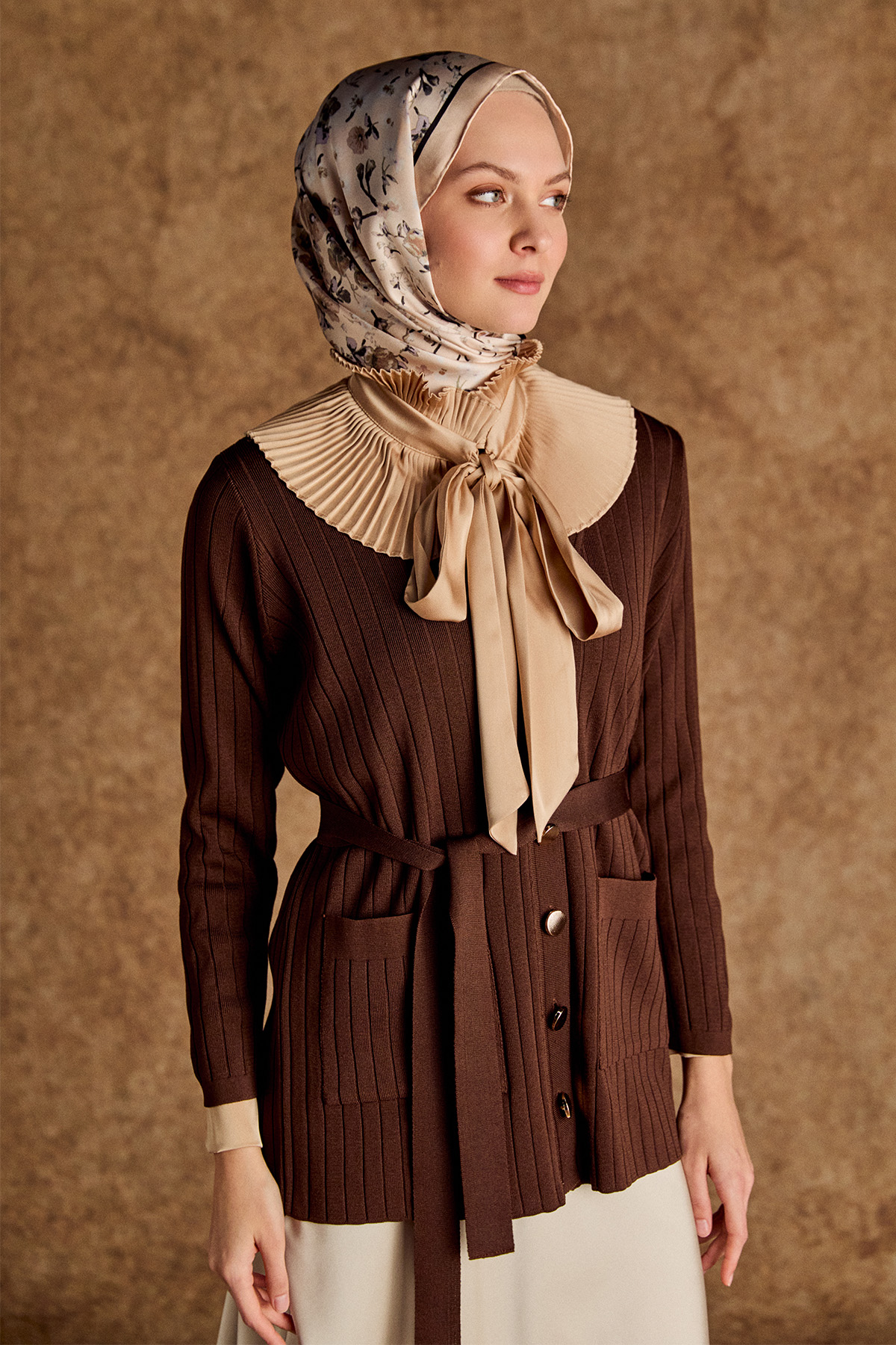 Çift Cepli Örme Triko Hırka, Tesettür Giyim