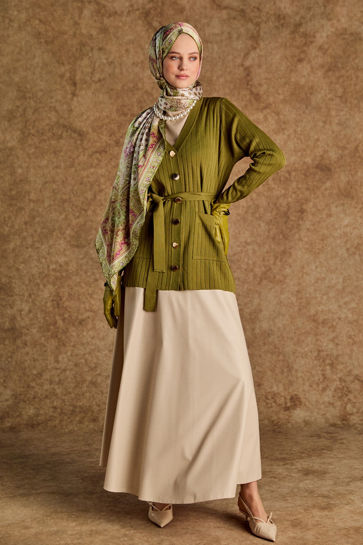 Çift Cepli Örme Triko Hırka, Tesettür Giyim