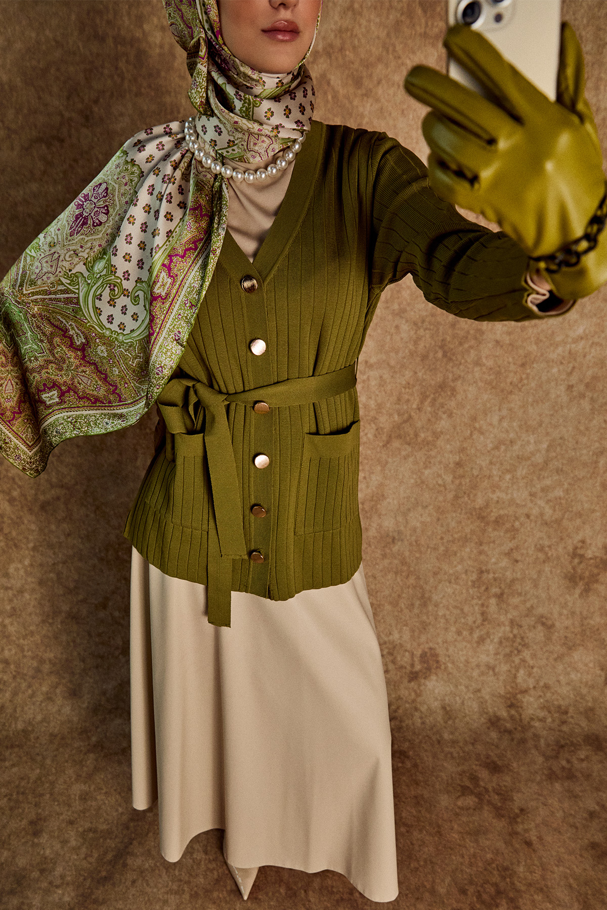 Çift Cepli Örme Triko Hırka, Tesettür Giyim