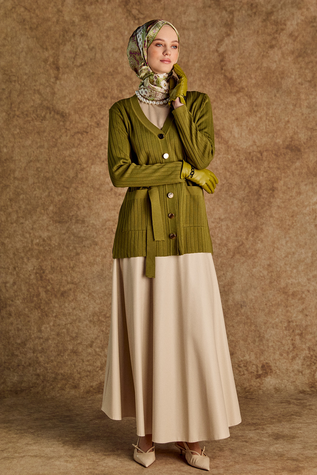 Çift Cepli Örme Triko Hırka, Tesettür Giyim