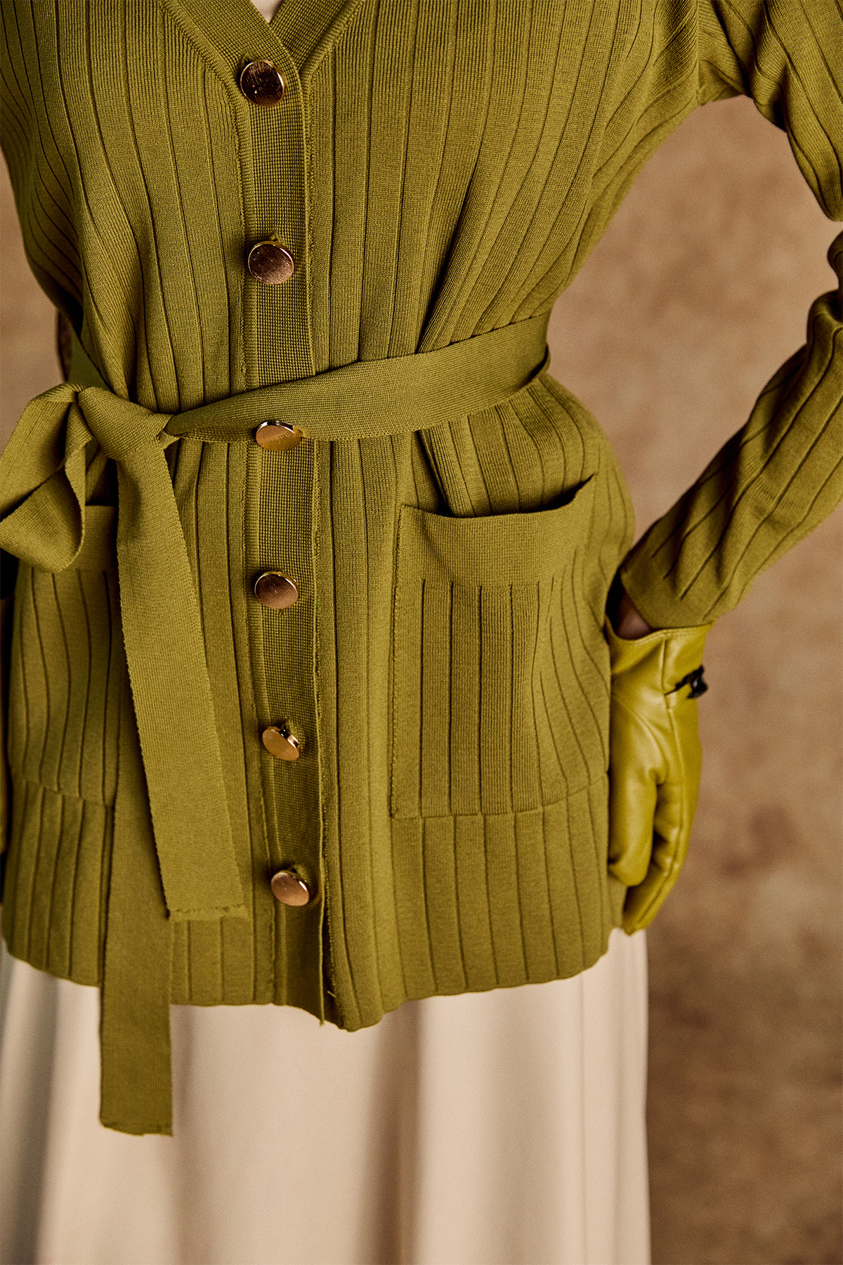 Çift Cepli Örme Triko Hırka, Tesettür Giyim