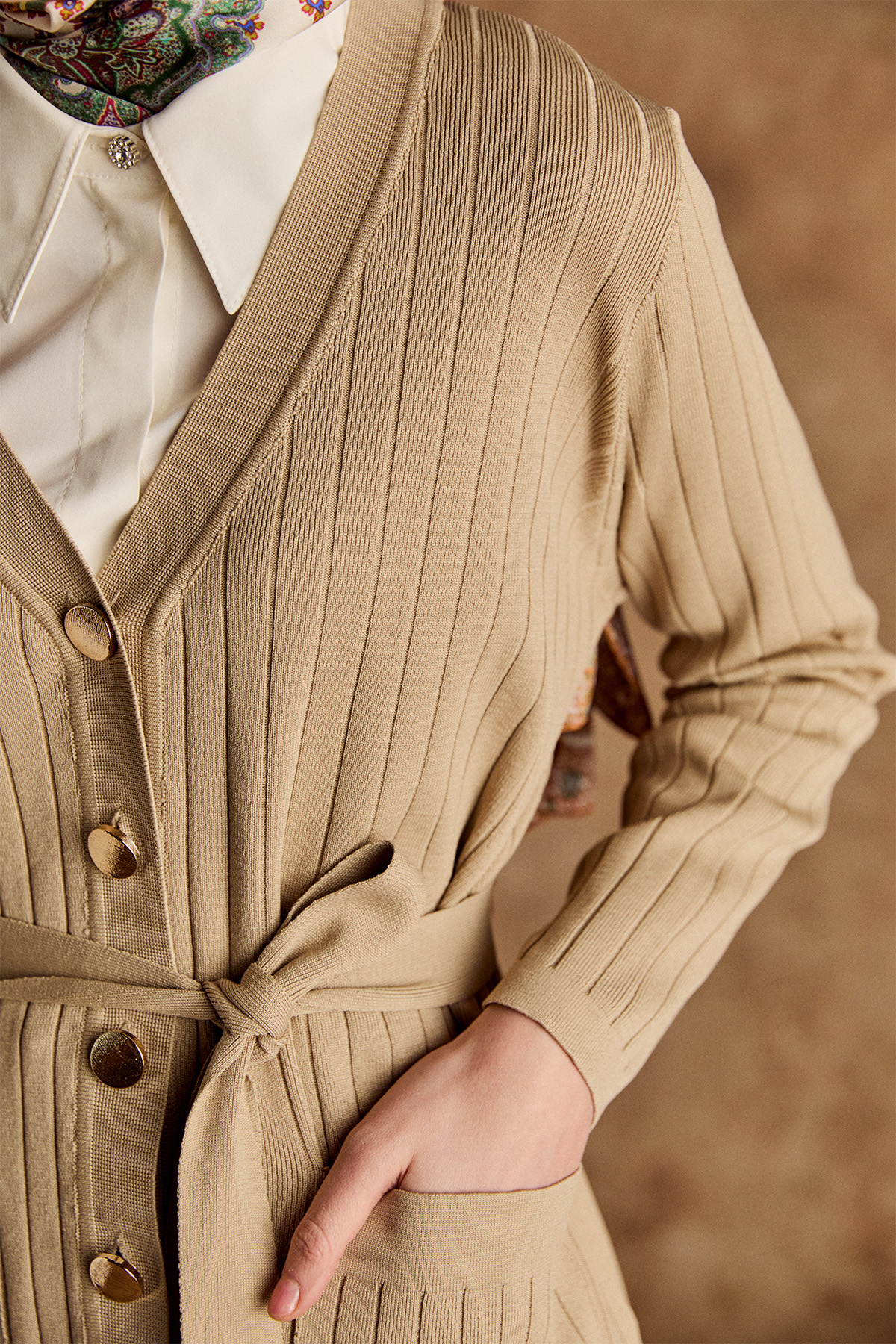 Çift Cepli Örme Triko Hırka, Tesettür Giyim