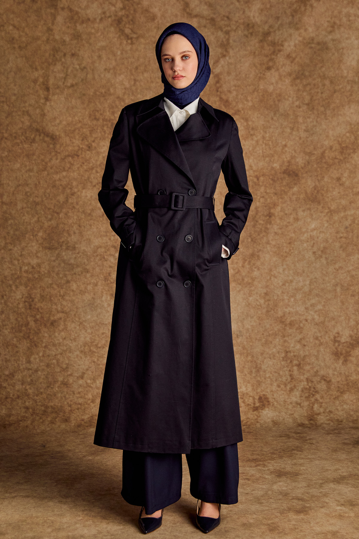 Kruvaze Paraşüt Detaylı Pamuklu Kap, Tesettür Giyim