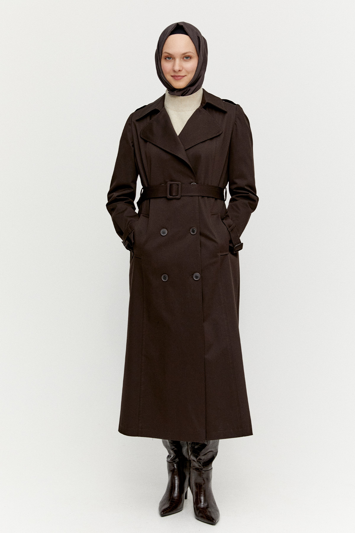 Kruvaze Paraşüt Detaylı Pamuklu Kap, Tesettür Giyim