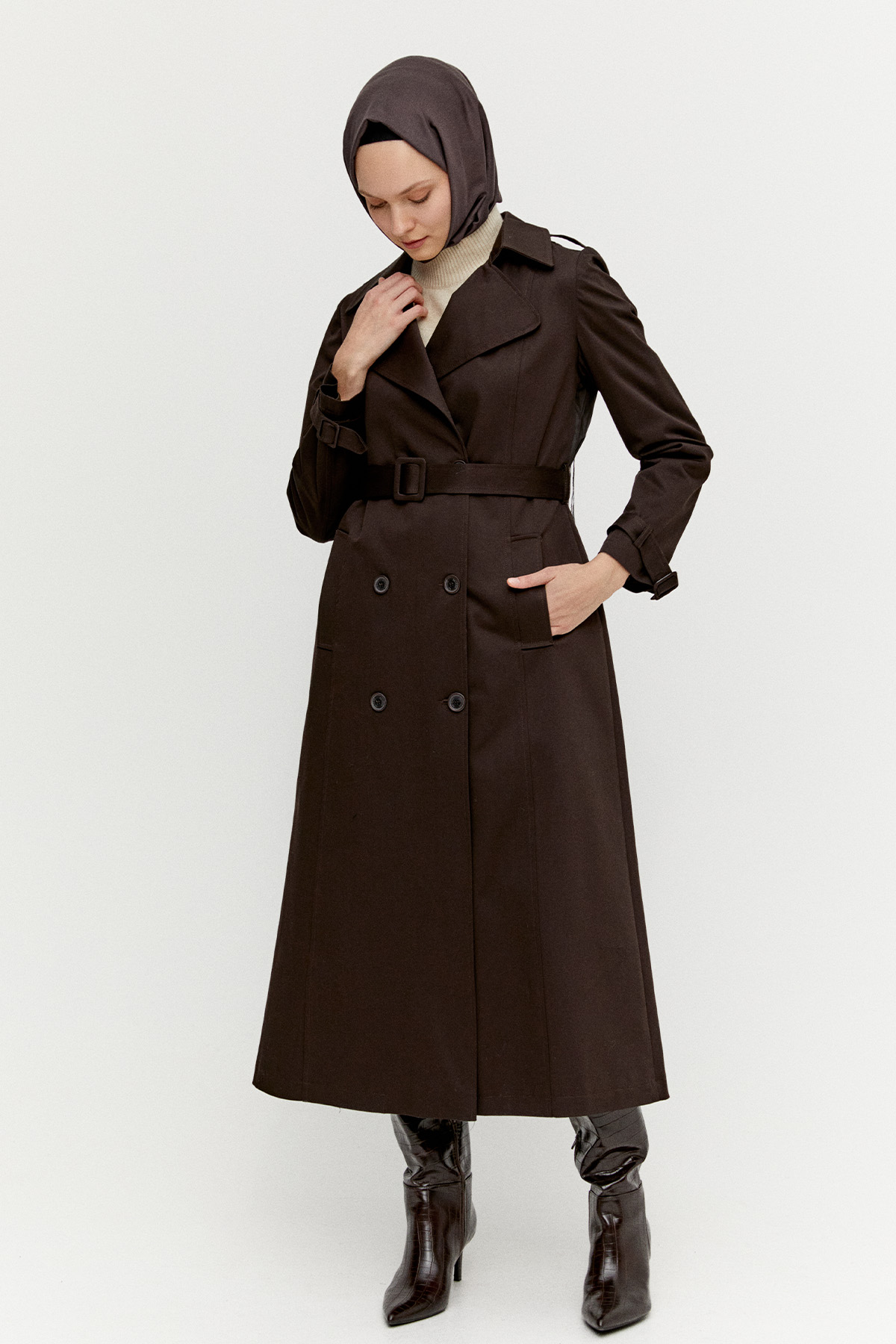 Kruvaze Paraşüt Detaylı Pamuklu Kap, Tesettür Giyim