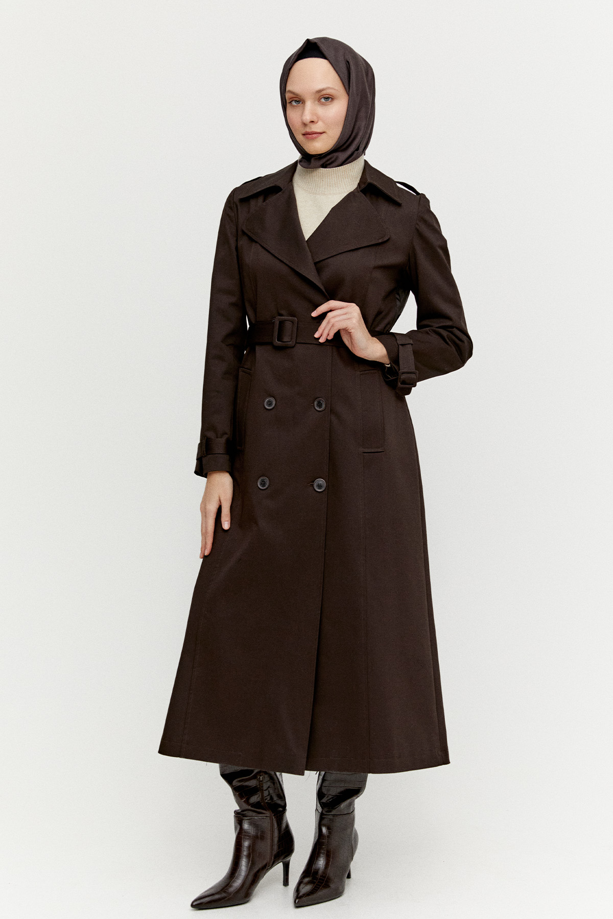 Kruvaze Paraşüt Detaylı Pamuklu Kap, Tesettür Giyim