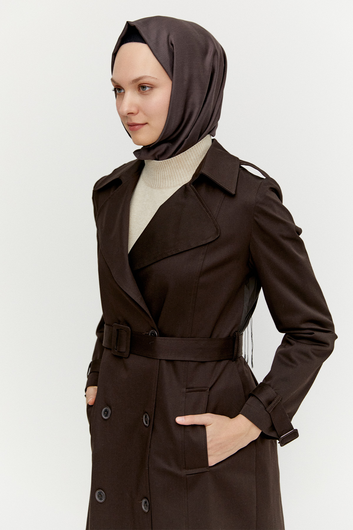 Kruvaze Paraşüt Detaylı Pamuklu Kap, Tesettür Giyim