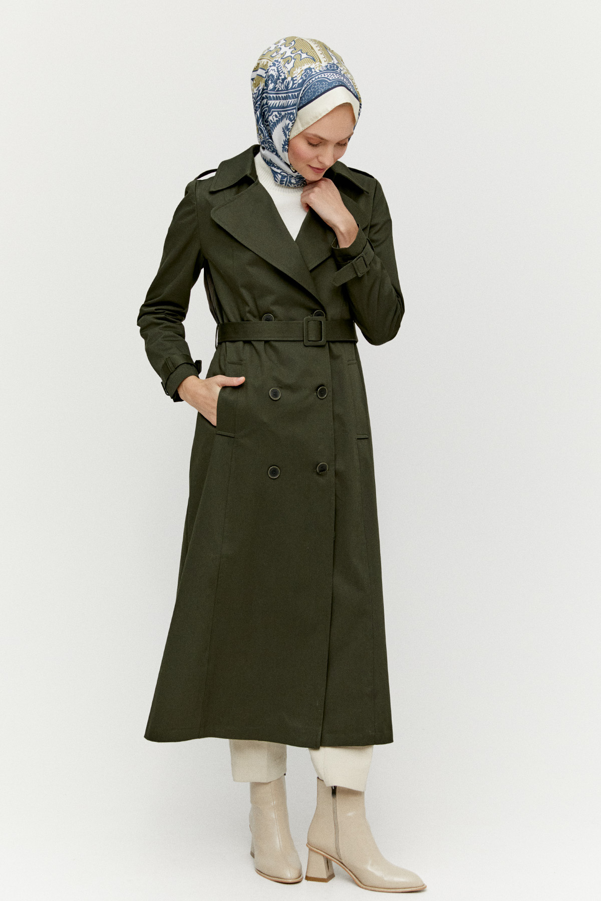 Kruvaze Paraşüt Detaylı Pamuklu Kap, Tesettür Giyim