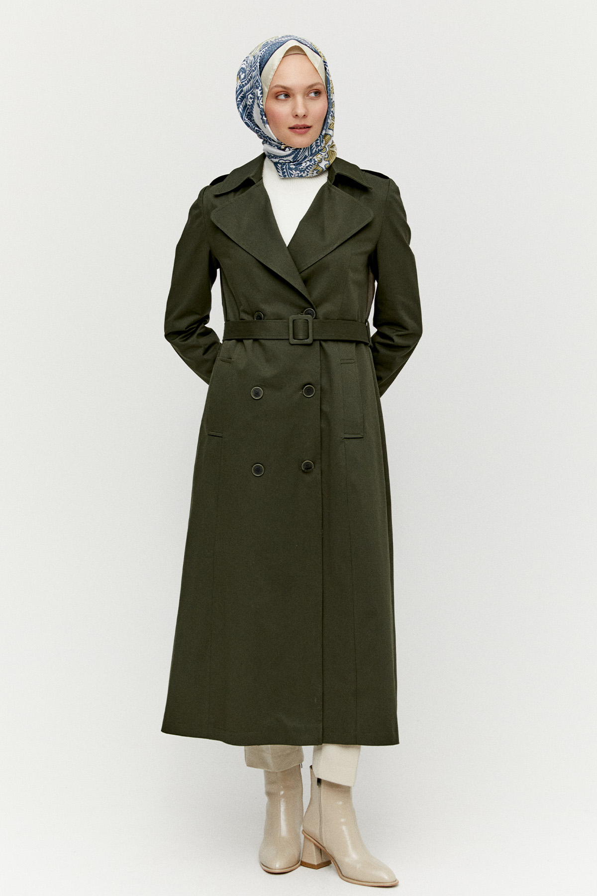 Kruvaze Paraşüt Detaylı Pamuklu Kap, Tesettür Giyim