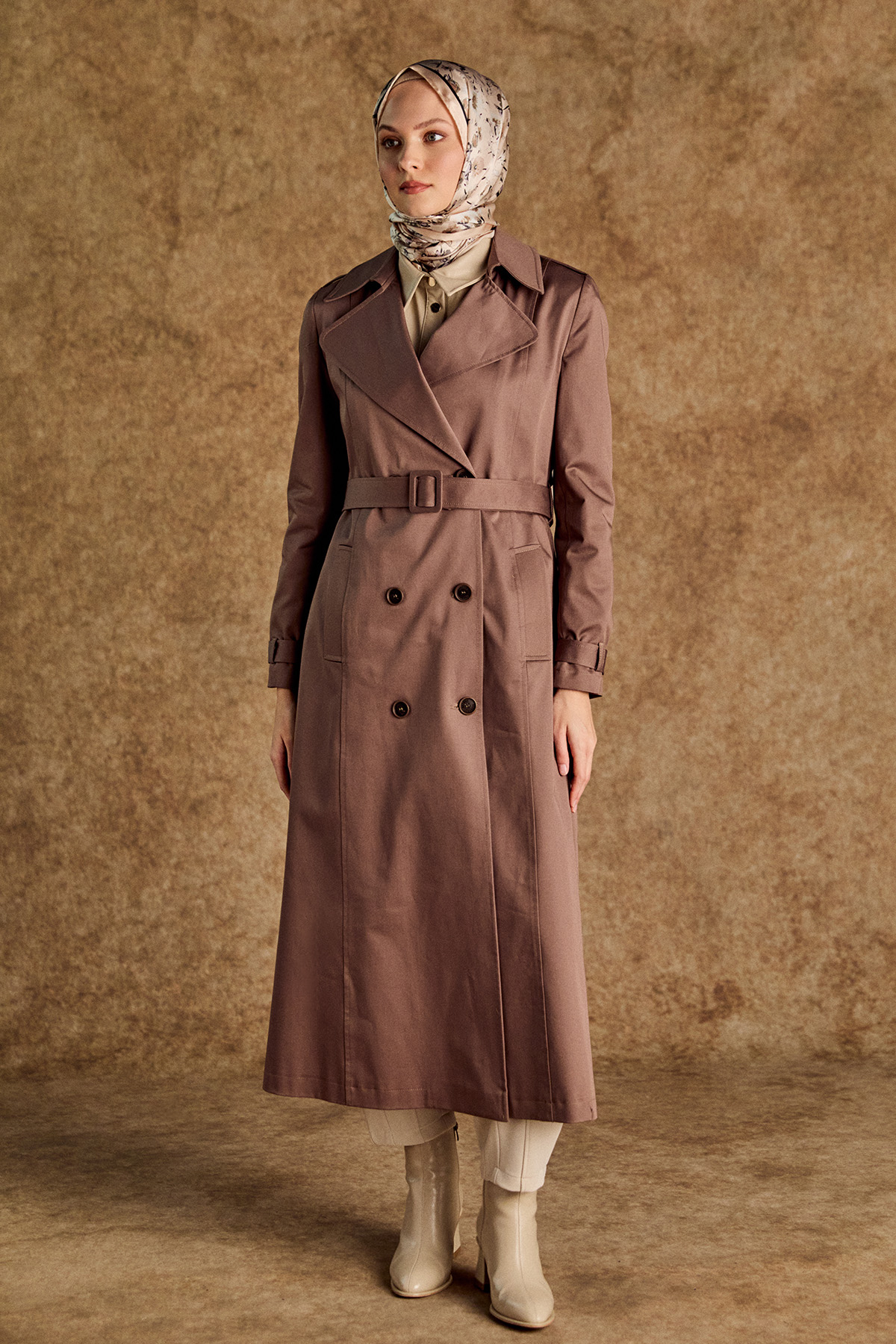 Kruvaze Paraşüt Detaylı Pamuklu Kap, Tesettür Giyim