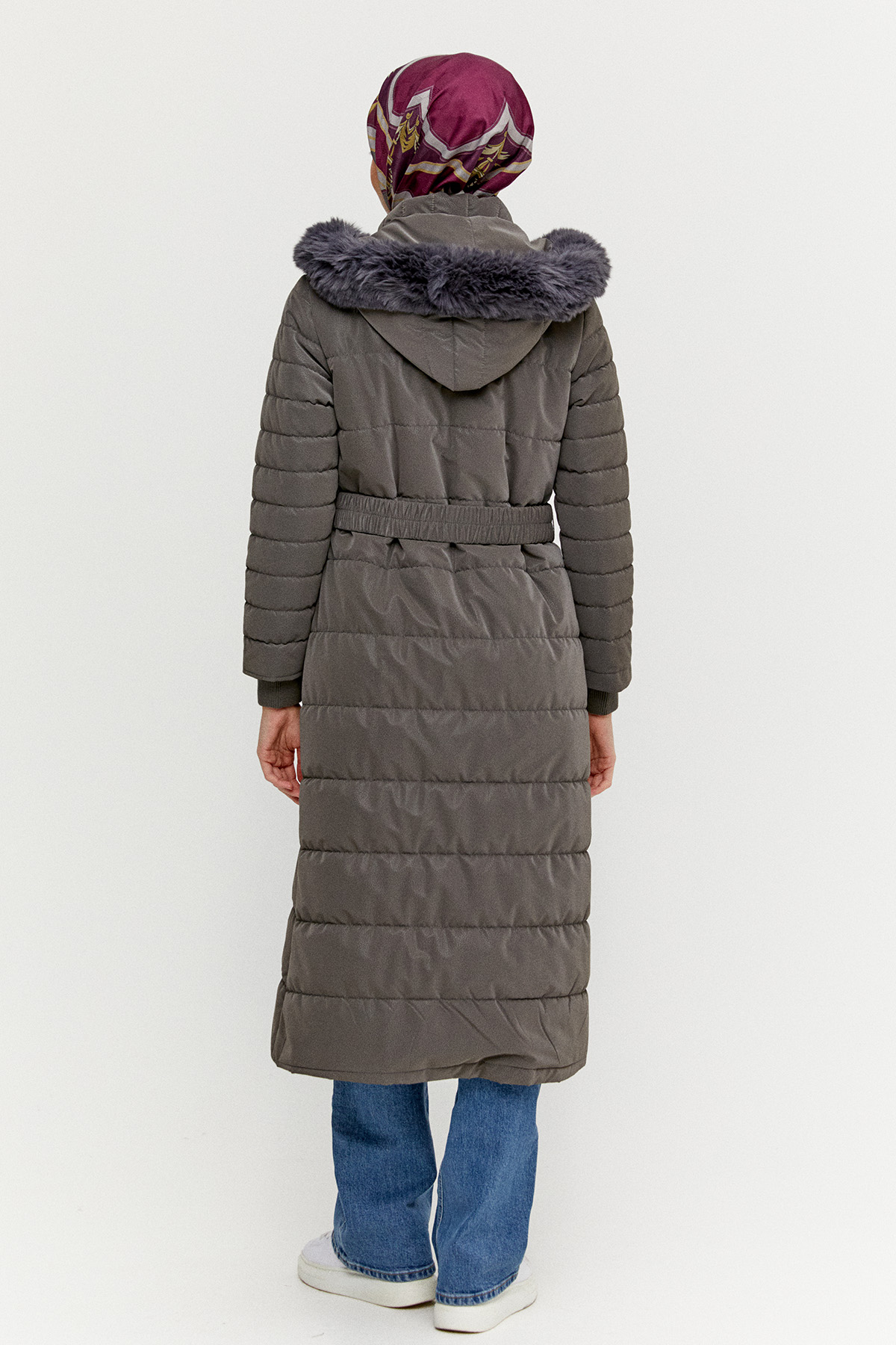 Suni Kürk Kapüşonlu Kapitone Kaban, Tesettür Giyim