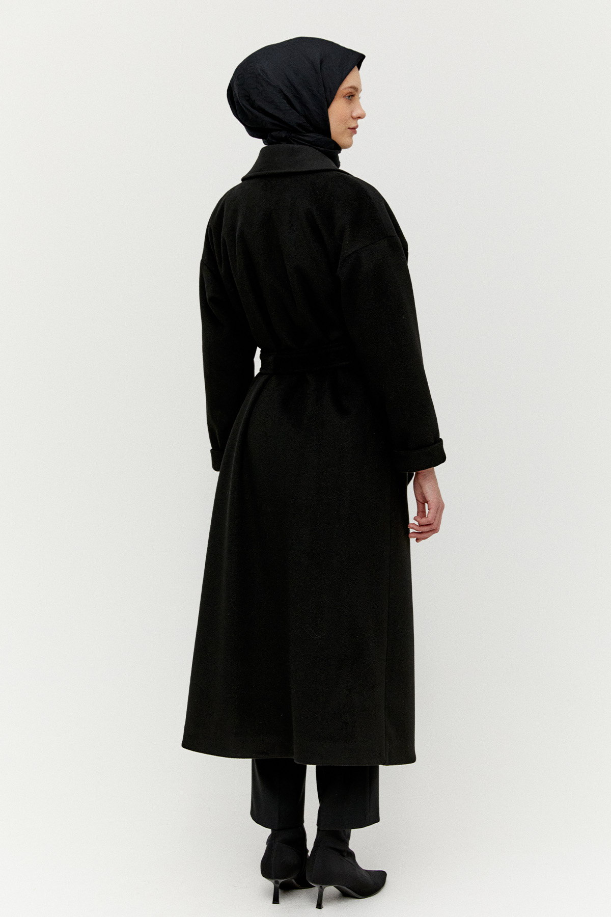 Kuşaklı Kruvaze Kaşe Kaban, Tesettür Giyim