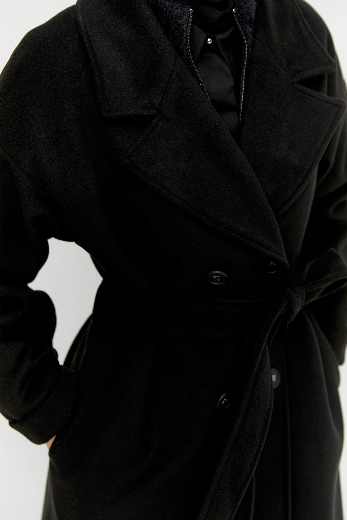 Kuşaklı Kruvaze Kaşe Kaban, Tesettür Giyim