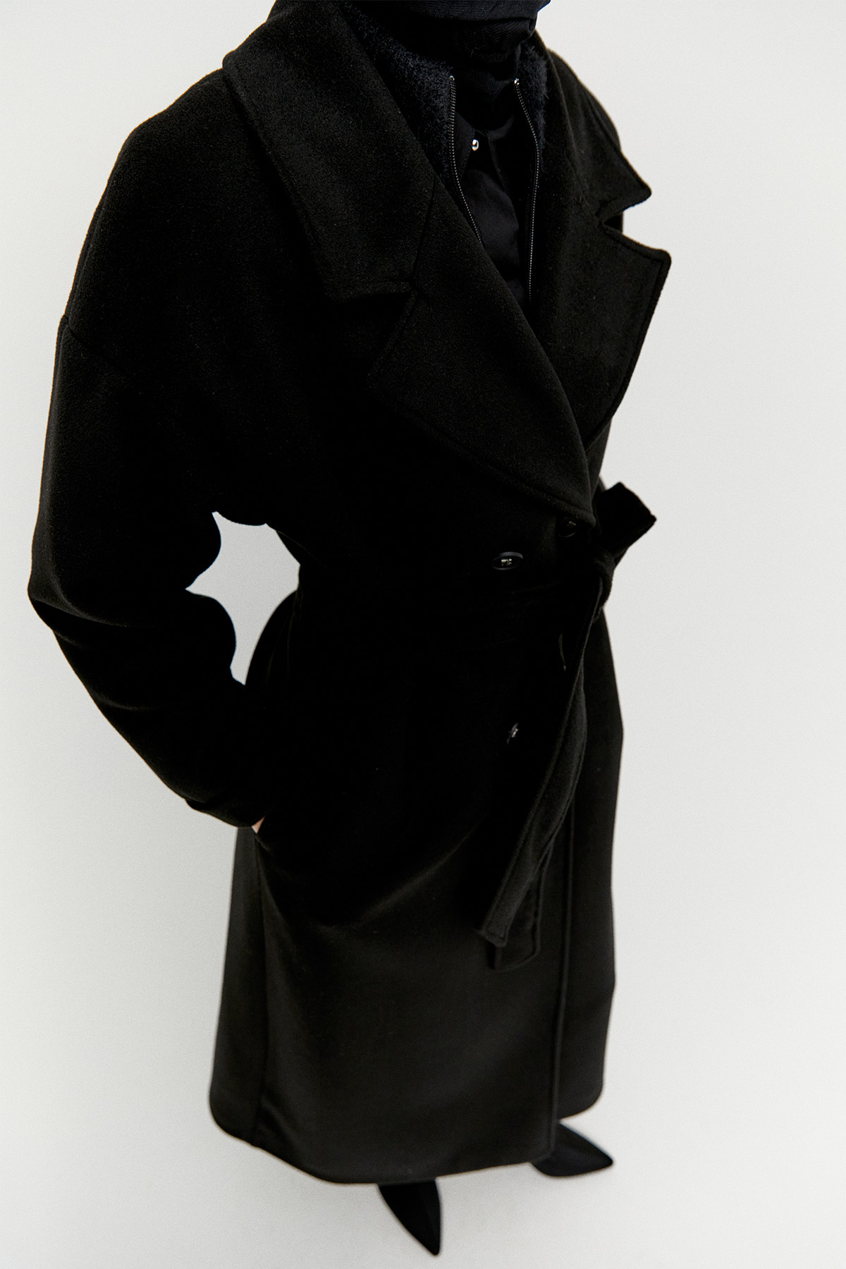 Kuşaklı Kruvaze Kaşe Kaban, Tesettür Giyim