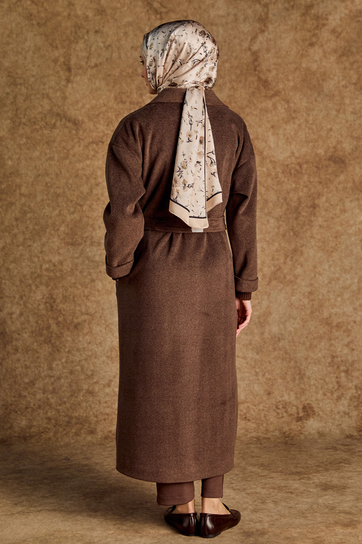 Kuşaklı Kruvaze Kaşe Kaban, Tesettür Giyim