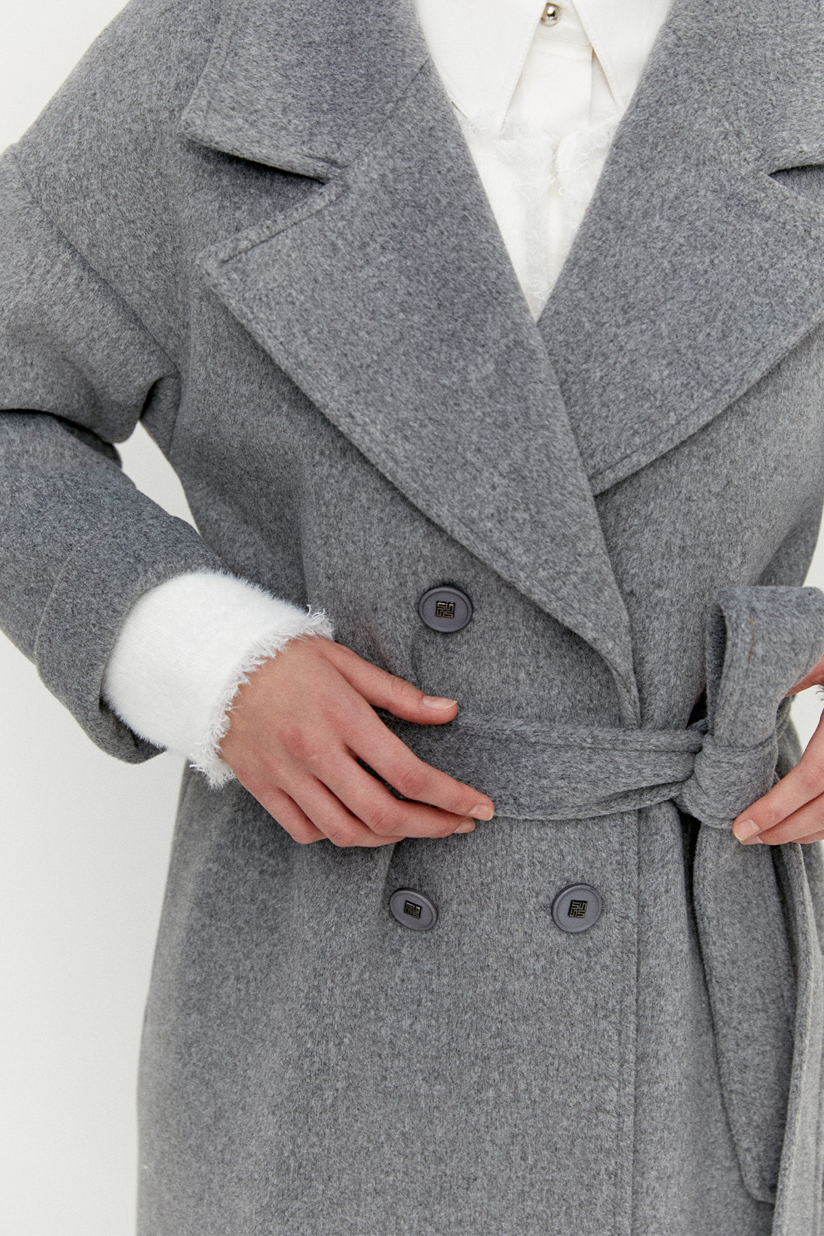 Kuşaklı Kruvaze Kaşe Kaban, Tesettür Giyim