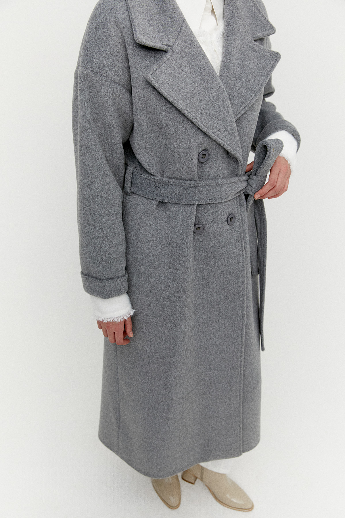 Kuşaklı Kruvaze Kaşe Kaban, Tesettür Giyim