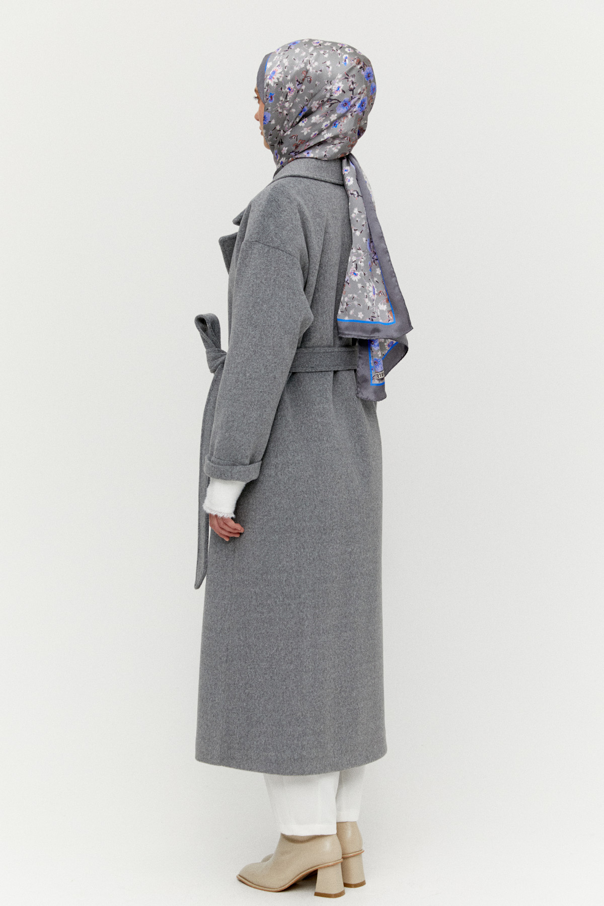 Kuşaklı Kruvaze Kaşe Kaban, Tesettür Giyim