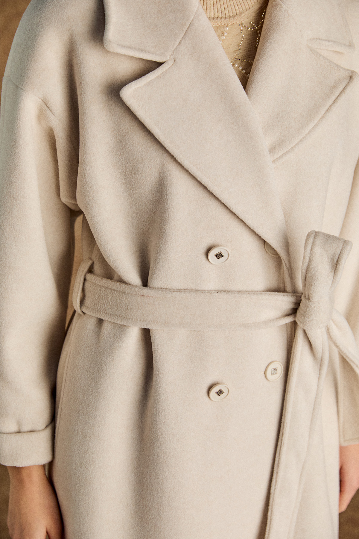 Kuşaklı Kruvaze Kaşe Kaban, Tesettür Giyim