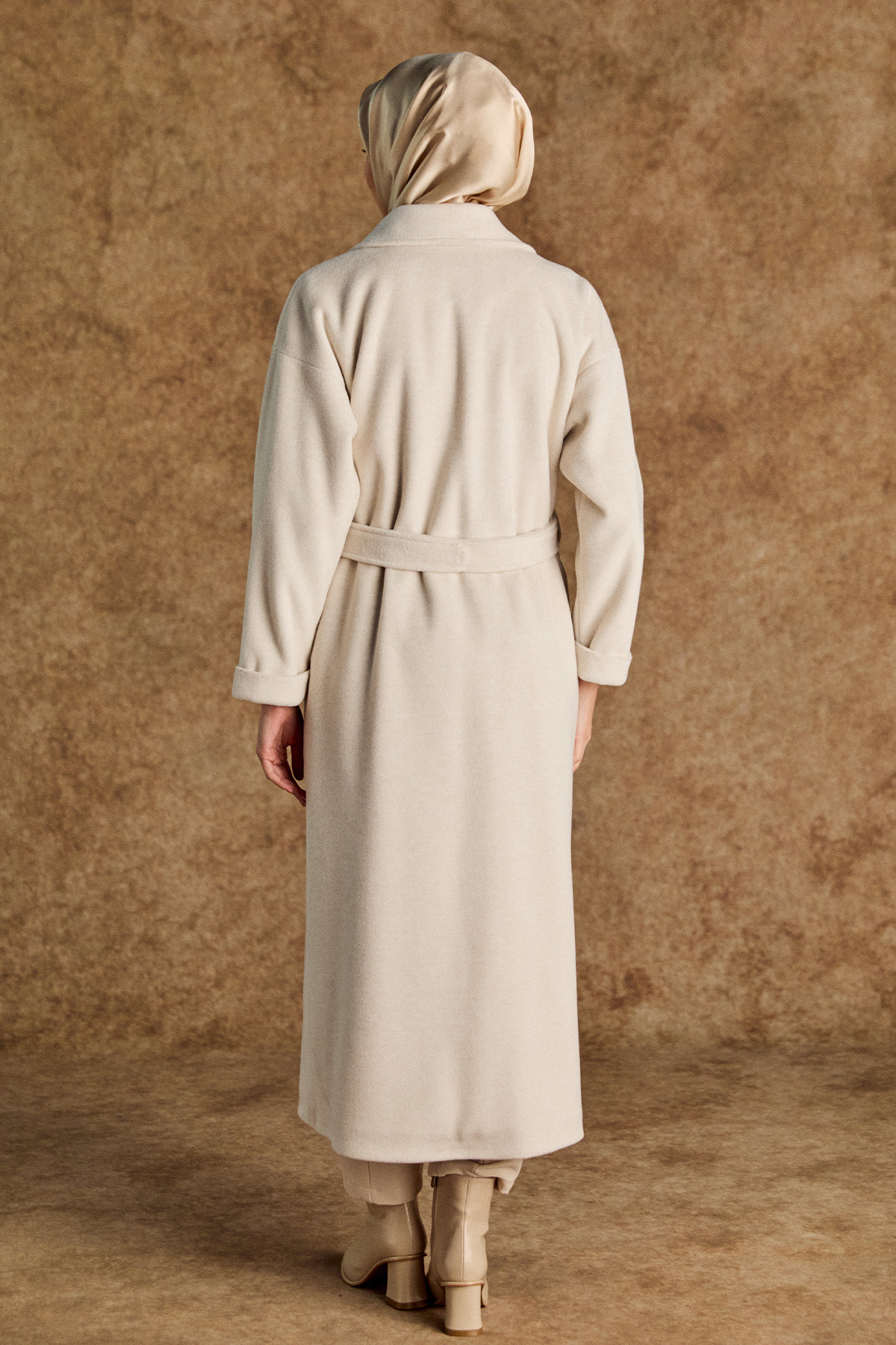 Kuşaklı Kruvaze Kaşe Kaban, Tesettür Giyim