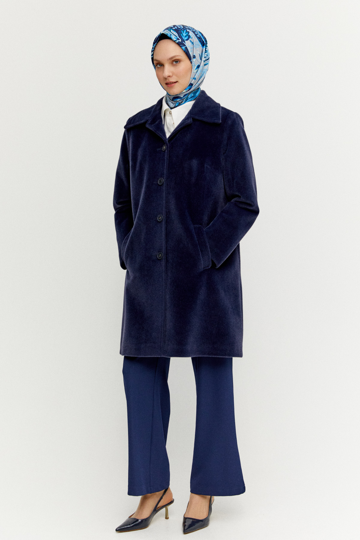 Melanjlı Şık Kaşe Kaban Büyük Beden, Tesettür Giyim