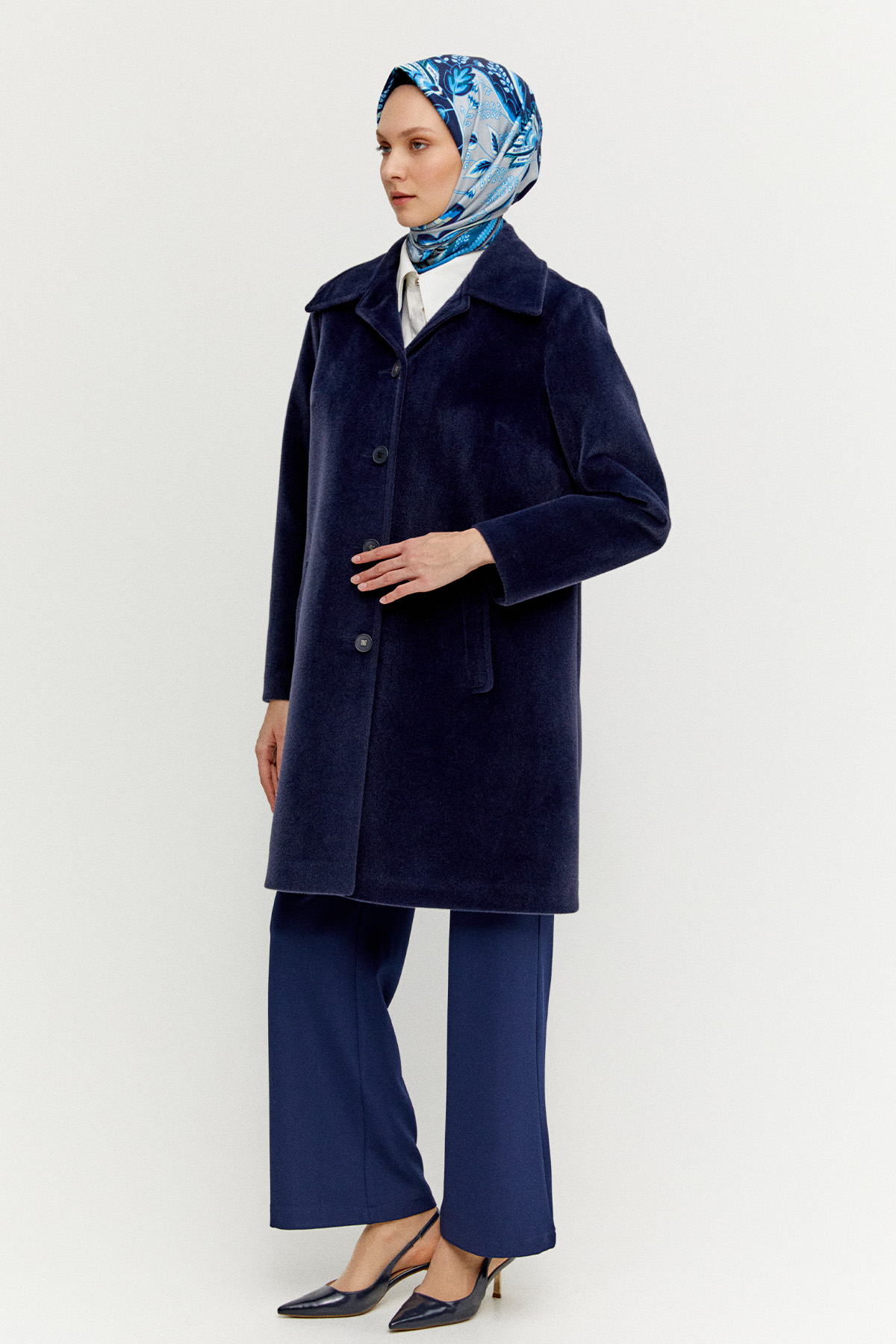 Melanjlı Şık Kaşe Kaban Büyük Beden, Tesettür Giyim