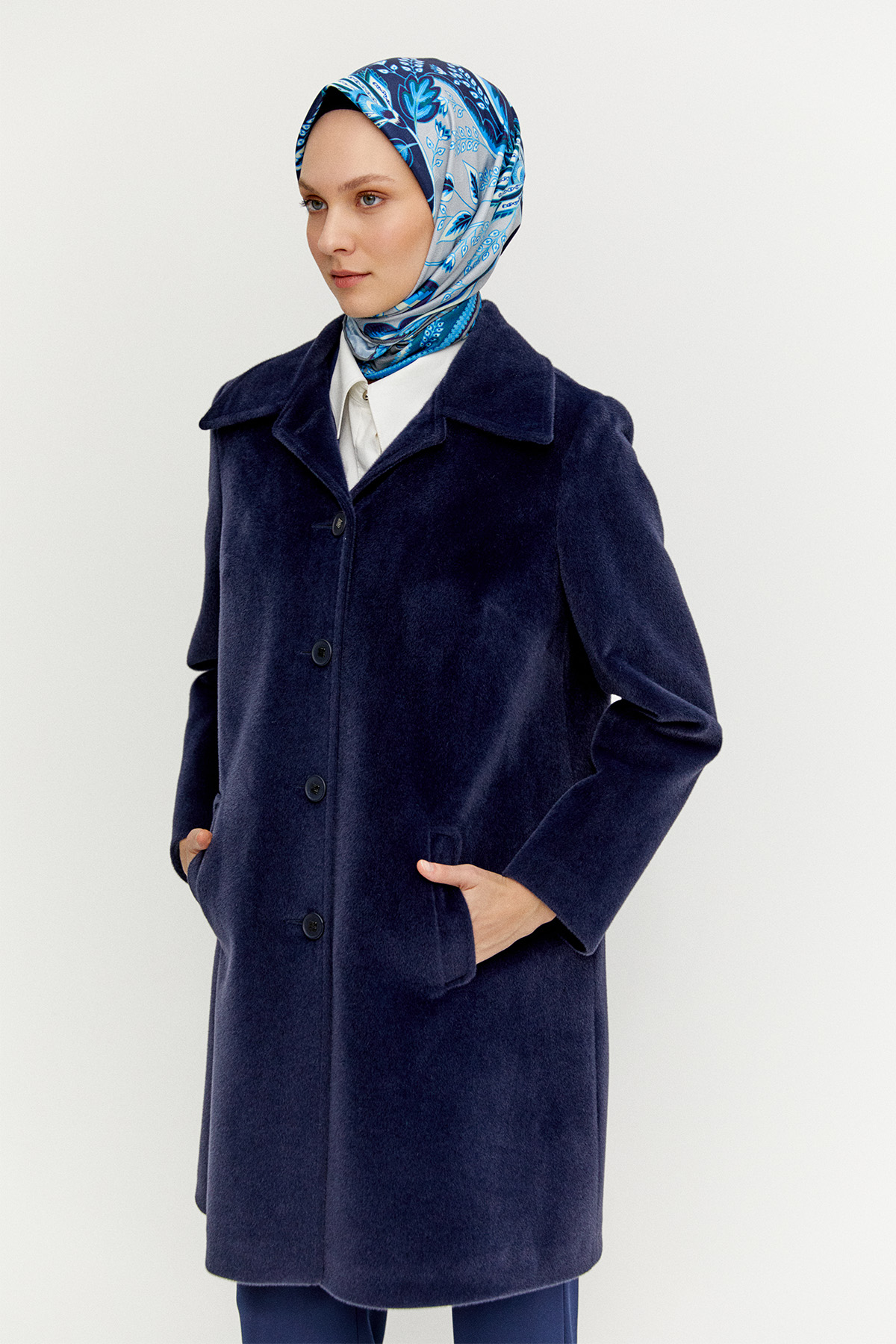 Melanjlı Şık Kaşe Kaban Büyük Beden, Tesettür Giyim